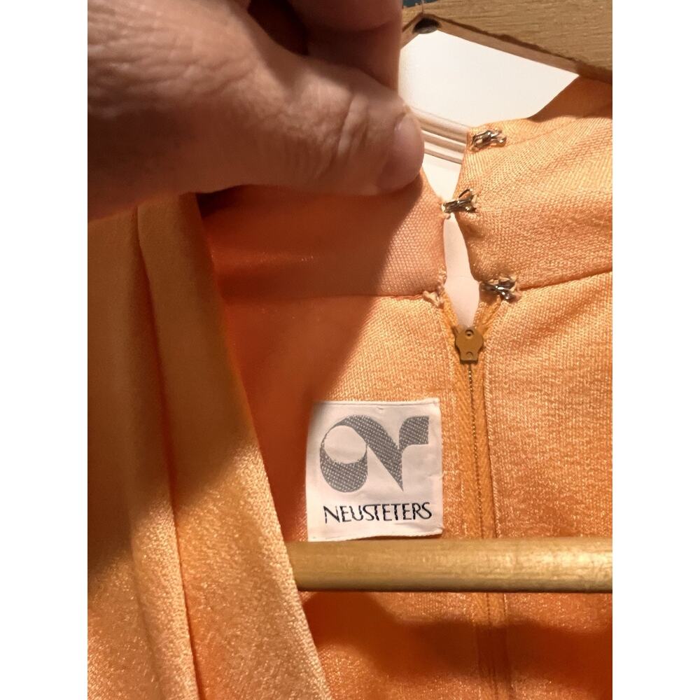 Dan Lee / NEUSTETERS / Vtg 60s Orange Party Dress w/Arrow Sheer Bust Size 12 - Picture 7 of 15